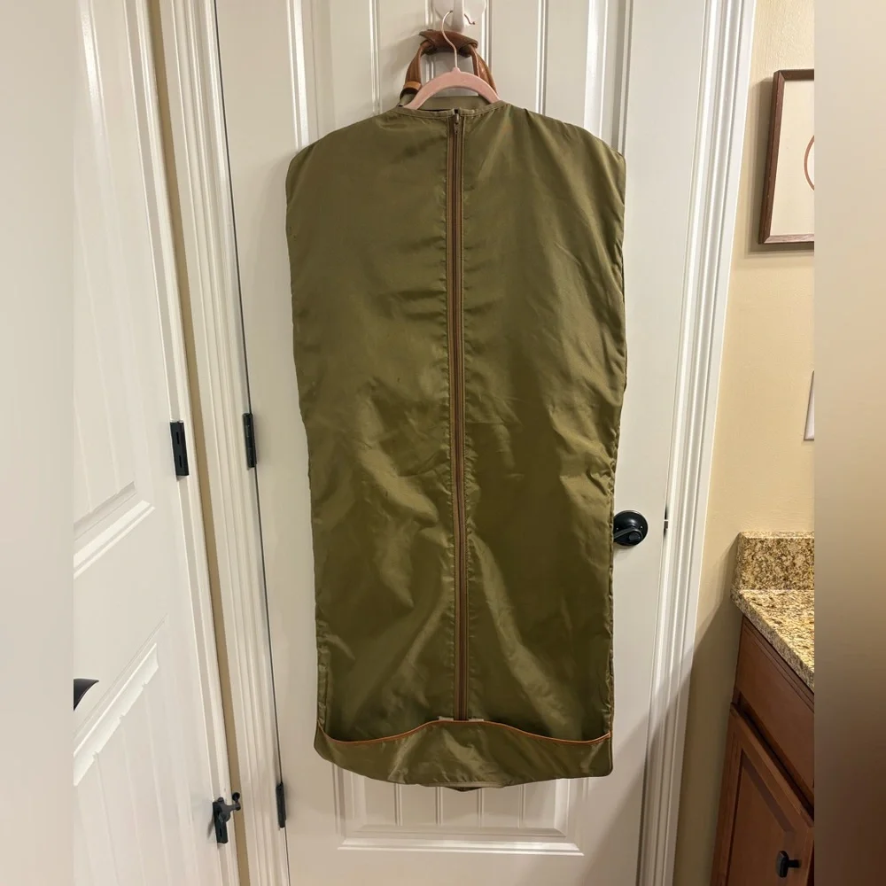 Vintage Hartman Brown Nylon Light Weight Garment Suit Bag Carry On Leather Trim